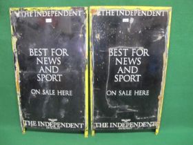 Two aluminium signs with feet which will form an A-board for The Independent, Best For News And