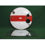 Circular red and white enamel shunt signal marked PE on reverse - 15.5" dia together with a BR
