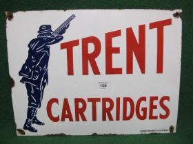 Small enamel advertising sign for Trent Cartridges featuring a hunter/game keeper pointing his