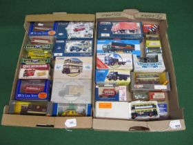 Two boxes of boxed, mostly Corgi, diecast model lorries, buses and vans Please note descriptions are