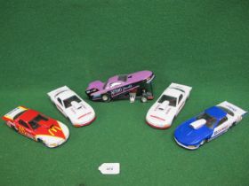 Five mid 1990's metal and plastic Drag Race cars with removable bodies, Made In China for Racing
