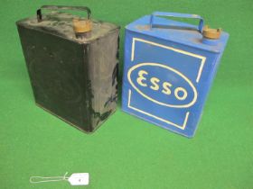 Two Esso two gallon petrol cans with matching Esso brass caps Please note descriptions are not