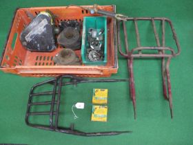 Crate of second hand motorcycle parts to include: BSA B40 WD airbox, two D1 Bantam cylinders,