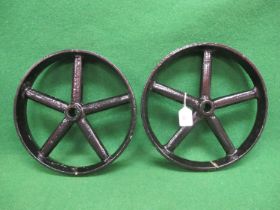 Two restored heavy iron ex chicken shed spoked wheels - approx 12.5" x 2" and 12" x 2.2" Please note