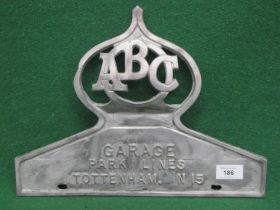 Aluminium makers plaque for ABC Garage, Park Lines, Tottenham N15 - 14.25" x 11" Please note