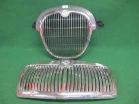 Chromed metal radiator grill with enamelled MG badge - 23" wide together with a plastic Jaguar S