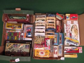 Two boxes of boxed mixed vehicles and planes from Corgi, Lledo, Solido, Vanguards, Trackside,