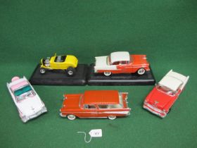 Five loose 1:18 scale metal and plastic models of 1950's American cars, made by Ertl and Road