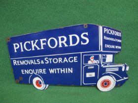 Enamel removal lorry shaped advertising sign for Pickfords Removers And Storers, with driver,