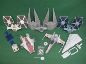 Box of playworn Star Wars toys to include: 1978 white Tie Fighter and a 1983 Tie Interceptor etc
