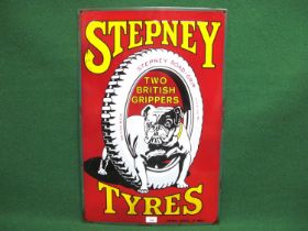 Enamel advertising sign for Stepney Tyres - Two British Grippers, featuring a Bulldog stepping