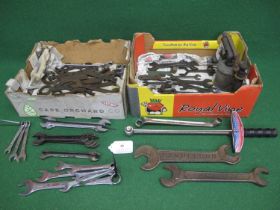 Two boxes of spanners to include: vintage IH Co. and Samuelson Tractors, Superslim, Bedford-