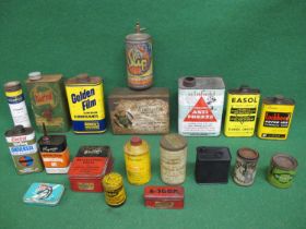 Box of colourful old product tins to include: Easol & Slip Penetrating Lubricants, Adcoids,