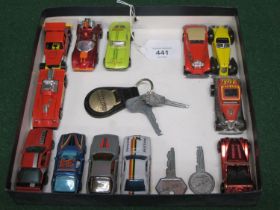 Tray of diecast vehicles from Hot Wheels, Lock-Ups (with four keys) and a Corgi Rocket Please note