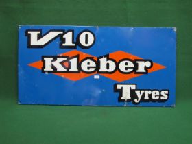 1970's aluminium sign for V10 Kieber Tyres (for tractors), black and white letters on red and blue
