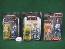 Three Star Wars Return Of The Jedi cards and figures to comprise: 8D8 on an unpunched 79 back (