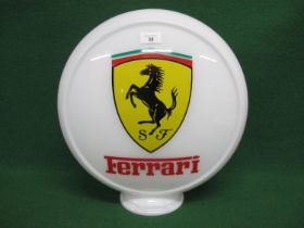 Novelty/reproduction circular white glass globe for Ferrari featuring the Prancing Horse - 16"