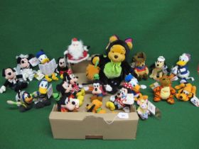 Box of twenty one Disney cartoon character soft toys, all with Disney Store Disneyland-Paris