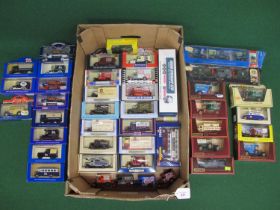 Box of approx forty three diecast model vehicles from Matchbox, Lledo and Corgi, all boxed except
