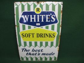 Flat enamel sign for R White's Soft Drinks, The Best That's Made, white, black and blue letters on a