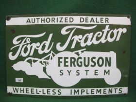Enamel advertising sign for Authorised Dealer Ford Tractor Ferguson System, Wheel-less Implements,