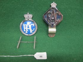 New unused heavy chrome and enamel RAC badge with fixings together with a second hand diamond shaped
