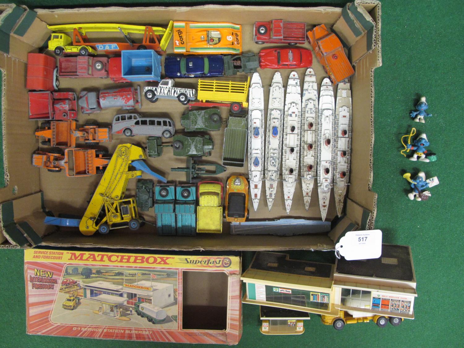 Box of diecast vehicles and ships from: Corgi, Matchbox, Triang Minic, Dinky and Joal, loose and - Image 2 of 3