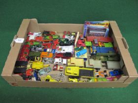 Box of approx forty six Matchbox vehicles, loose and playworn together with two replica Moko's and a
