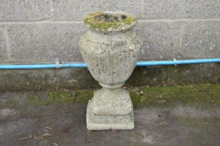 Single garden urn on square plinth base - 20.25" tall Please note descriptions are not condition
