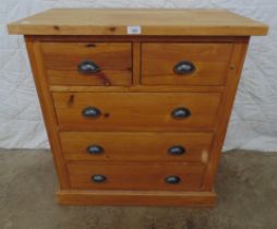 Modern pine chest of five drawers with cup handles - 29.5" x 32.5" Please note descriptions are