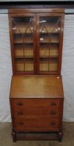 Oak bureau bookcase - 30.5" wide x 78" high Please note descriptions are not condition reports,