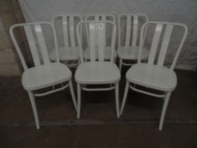 Set of six white plastic dining chairs Please note descriptions are not condition reports, please