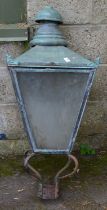 Copper and iron lamp post lantern top - 38" tall Please note descriptions are not condition reports,