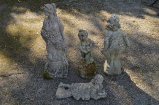 Group of three small garden statues tallest - 26.75" tall and one of a young girl reading Please