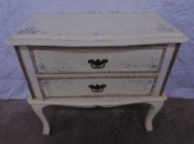 Painted two drawer chest of drawers standing on square cabriole legs - 31.5" x 28" Please note