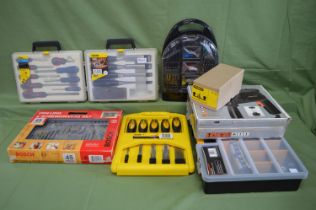 Quantity of boxed tools to include: two sets of Stanley chisels, Stanley No. 71 wood plane and two