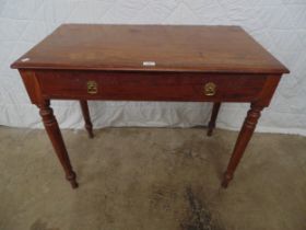 Mahogany single drawer side table on turned legs - 36.5" wide x 29.5" tall Please note