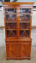 20th century yew wood display cabinet on cupboard base - 38.5" wide x 78" high Please note