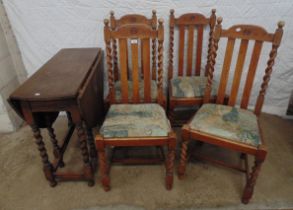 Set of four oak barley twist chairs together with an oak barley twist gateleg table Please note