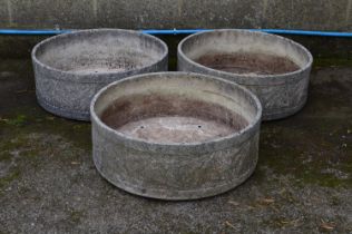 Set of three circular dish planters - 24.5" wide x 9" deep Please note descriptions are not