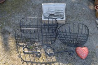 Small water feature and three wall hanging basket style planters Please note descriptions are not