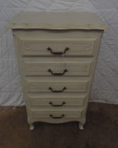 Painted French style chest of five drawers on cabriole style legs - 23.5" x 41" Please note