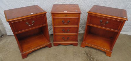 Pair of reproduction yew wood side cabinets having single drawers - 18" wide each and a reproduction