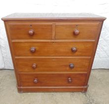Victorian mahogany chest of three long and two short drawers - 40.5" x 18.5" x 40.25" tall Please
