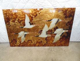 Lacquered panel featuring a Red Crowned Crane - 60" x 36" Please note descriptions are not condition