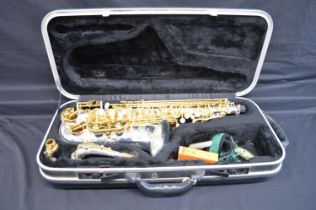 Earlham Professional Series II saxophone, in fitted hard case Please note descriptions are not