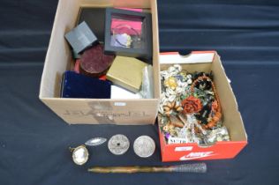 Two boxes of jewellery and jewellery boxes to include silver brooch etc Please note descriptions are