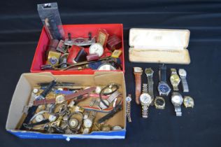 Two boxes of wrist watches and sundry items Please note descriptions are not condition reports,