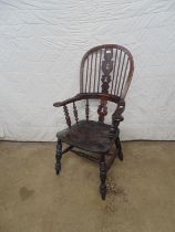 19th century Windsor style chair with replacement parts and turned cross stretcher Please note