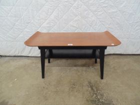 Mid century two tier coffee table with bentwood sleigh style top, black legs and second tier - 32" x